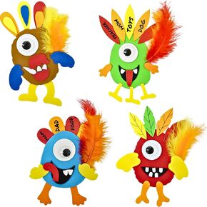 4E's Novelty Monster Turkey Crafts for Kids (12 Pack) Halloween Bulk Foam Magnet Craft Kit ، حرف عيد الشكر للأطفال 4-8 ، 3-12 ، أنشطة عيد الشكر للأطفال