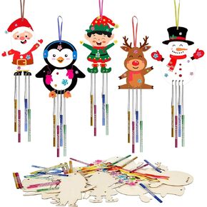 Fennoral 10 Pack Christmas Wind Chime Kit for Kids Make You You You You Christmas Wind Chimes DIY Coloring Wooden Craft لعيد الميلاد الزخارف الزخارف