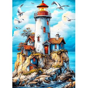 Lxmsja Lighthouse Diamond Art Kits للبالغين ، أوشن أدوات الطلاء الماس الكاملة للمبتدئين للمبتدئين ، وحرف الفن الأحجار الكريمة 5D للبالغين ، ديكور الجدار المنزلي 12x16 بوصة