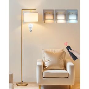 Modern Gold Arc Floor Lamp, Corner Tall Lamp with Remote, Arched Reading Light with Fabric Shade, Floor Lighting for Living Room, Bedroom, Office, Study, Pink, LED Bulb Included, DP11LD05