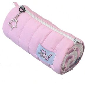 Cute Pen Bag Case Box - Stocking Stuffers, Cat Eat Fish Creative Cream Roll Cartoon, Large Capacity Pink Cat Makeup Organizer Storage Bag Box, Nice Gift