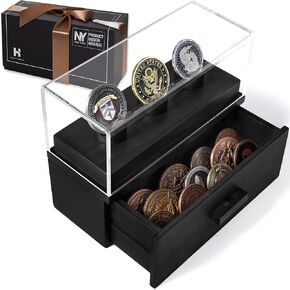 Holme & Hadfield Premium Challenge Coin Display Case for up to 20 Coins – Beautiful 360° Views – Handcrafted Military Coin Display Case –Birthday Gift for Collectors – Luxury Built to Last