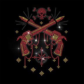 Rhinestone Iron on Transfer Guns and Skulls Bling Diamond Hotfix Patches for Clothes, Large Iron On Sequin Applique for Jeans Jacket Caps Bag T-Shirts Shoes DIY Decor