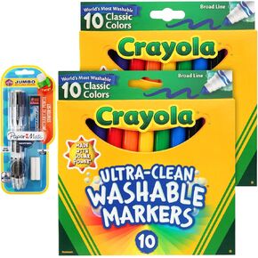 تتضمن علامات Crayloa قابلة للغسل وأقلام الرصاص الميكانيكية ، صندوقين يحتويان على 10 علامات crayloa قابلة للغسل و 3 أقلام ميكانيكية ، علامات خطية عريضة مثالية للمشاريع المدرسية للأطفال