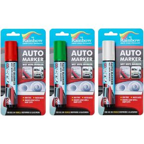 كاتب السيارات Auto Auto Conster - Windows ، Glass ، الإطارات ، جميع الأسطح - أي دراجة نارية أو شاحنة أو دراجة ، قلم علامات قابلة للمحوّل المبللة - (3 عبوات ، حمراء ، خضراء وأبيض 15 ملم.