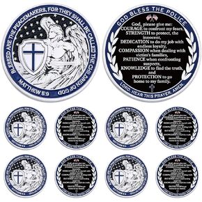 Quelay 10 Pieces Saint Michael Police Challenge Coins Law Enforcement Challenge Coins Police Officers Bless Prayer Coins Patron Saint Coins Collectible Gift for Men Women Veterans Presents