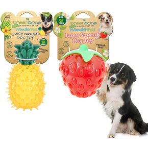 حزمة لعبة Squeak Dog Toy-ألعاب فواكه مقاومة لدغة متينة للكلاب-ألعاب الفراولة والأناناس التفاعلية-خالية من BPA ، صرير ، أسنان من أجل الأسنان النظيفة