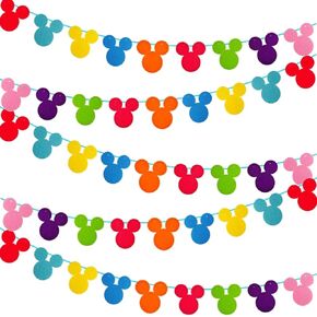 45pcs قوس قزح فأر الرأس براية الملونة الملونة من اللافتات الرسوم المتحركة الرسوم المتحركة للماوس القابلة لإعادة الاستخدام القابلة للماوس إكليل لتوفيات زخرفة أعياد الميلاد ، ديكور الغرفة ، دش الطفل ، زينة الفصل الدراسي