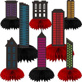 Black City Skyline City Building Silhouettes Honeycomb Centerpieces Hero Theme Decor for Son Kids Living Room Bedroom Bathroom 1st Birthday Party Hero Party Supplies Home School Dormitory Decorations