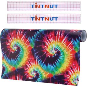 Tintnut Tie Dye Permanent Vinyl - 12 Sheets 12"x10", Seamless Colorful Adhesive Vinyl, Swirl Pattern Self Sticker Water proofing Vinyl Compatible with Cricut Or Silhouette