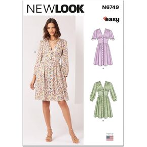 New Look Easy Misses 'Button-Front Frust Shiting Kit ، رمز التصميم N6749 ، أحجام 6-8-10-12-14-16 ، متعدد الألوان