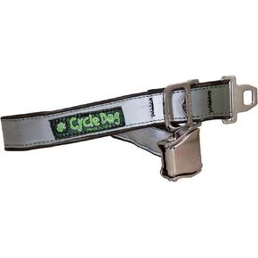 Bottle Opener Recycled Dog Collar with Seatbelt Metal Buckle, Silver Max Reflective, Large
