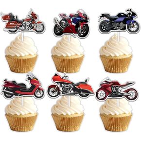 18pcs Glitter Motorcycle Dessert Cupcake Topper Pick for Race Motorcycle Racing Crazy Sport Theme Decor Supplies Men Women Boys Girls Happy Birthday Party Decorations