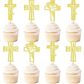 24 Pack God Bless Cupcake Toppers God Bless Cross Baptism Cupcake Picks Baby Shower Baptism Party Decorations Supplies Sliver (print)