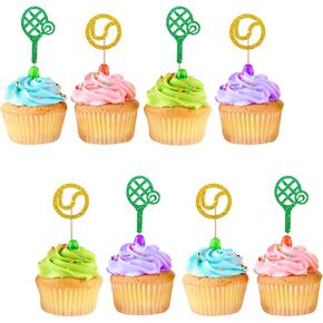 24pcs تنس كب كيك أعلى القبعات ، والرياضة موضوع دش الطفل كب كيك ديكور ، تنس كرة الكب كيك ، ديكور كعكة بريق الأخضر والذهبي لتسوفيات التنس لوازم حفلة عيد ميلاد