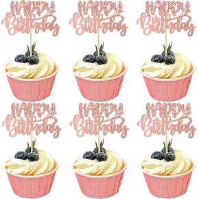 Gyufise 24pcs Glitter عيد ميلاد سعيد وكعكة توبيبر ديكورات للأطفال لوازم الأطفال - أسود