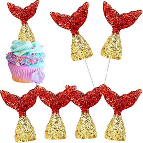 Rsstarxi 24 Pack Mermaid Cupcake Toppers - 3D Acrylic Mini Tail Figurines for Cake Decorations, Party Decors, Baby Shower, Birthday - Blue Silver