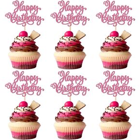 Zhuoweism 24 PCS عيد ميلاد سعيد وعمق كعكة الذكرى السنوية - بريق أرجواني ، 24 عدد ، 2.7 × 4.3 بوصة ، مثالية للكعك والكعك