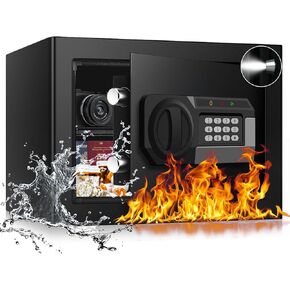 1.6 Cub Fire Proof Safe for Home Documents, Anti-Theft Digital Security Safe with Electronic Keypad and Key, Small safes for home use fire and water proof, Personal Safe for Money Jewelry Valuables