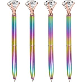 Diamond Ballpoint Pens,4 Pieces Rainbow Big Diamond Fancy Pens for Women Rhinestones Crystal Metal Black Ink Ball Point Pens Girly Pen Writing Gift Pens Office Home Supplies(C)