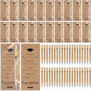 50 Set Graduation Gift Pens with Bookmarks Motivational Inspirational Bamboo Pens Bulk Black Ink Religious Cards with Opp Bags for Class of 2025 College High School Congrats Grad Gift