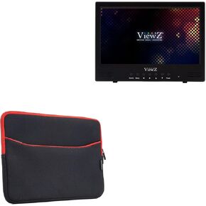 BoxWave Case Compatible with ViewZ VZ-101RTC - SoftSuit with Pocket, Soft Pouch Neoprene Cover Sleeve Zipper Pocket - Jet Black with Red Trim