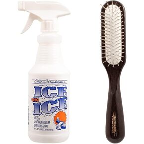 Chris Christensen Ice on Ice Detangle & Finishing Bundle: Detangler Spray for Elasticity & Strength + 20mm Slip Dematting Brush for Smooth Coats