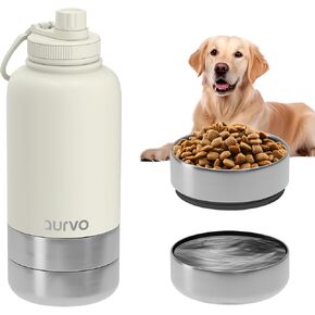 32oz Dog Water Bottle with Food & Water Bowls – Leakproof, Insulated Stainless Steel, BPA-Free | Portable Travel Bottle for Hiking, Camping, Outdoor Use