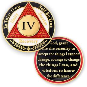 4 Year AA Medallions Sobriety Coin - Alcoholics Anonymous Chips - Four Year Coins - Red White Black Token
