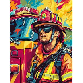 Kaliosy 5D Diamond Art Kits for Adults Fireman by Number Kits, Diamond Painting Art Fire Engine DIY Full Drill Crystal Craft Cross Stitch Embroidery Decoration (12x16 inch) 30x40 cm