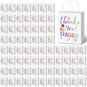 Teling 100 Pcs Teacher Appreciation Gift Bags Bulk Thank You Kraft Paper Wrap Gift Bags with Handles for Graduation Party Employee teachers Day, 5.9 x 8.3 x 3.2 Inches