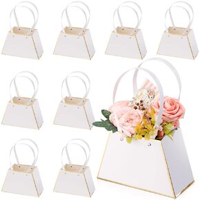 Sepamoon 8 PCS Flower Bouquet Gift Facs Women Women for Arransements 2025 التخرج عيد الأم عيد ميلاد محمولة حقيبة ورق لف زهرة مع مقبض مقبض بائع الزهور الفارغ (أبيض)