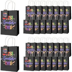 Hoemwarm 30 Pcs Teacher Appreciation Gift Paper Bag with 30 Best Teacher Ever Tags Teacher Appreciation Thank You Gifts Wrap Bags with Handles Candy Chocolate Gift Bags for Office Party Decorations