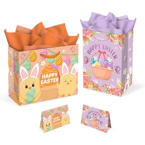 أكياس هدايا Aviski 2 Pack Easter ، 13 × 10.2 × 4.9 بوصة ، مع بطاقات المعايدة وورق الأنسجة ، وأكياس ورق العطلات الربيعية لصالح الحفلات ، ولف الهدايا