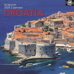 The Gifted Stationary 2025 Square Wall Calendar, Croatia, 16-Month Passport Collection Theme Hanging Calendar with 180 Reminder Stickers, Month Planner for Creative Spaces, 12x12 In