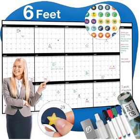Extra Large Wall Calendar - 48"x74" - Full Year 12-Month Big Whiteboard for Office, Home and School - Giant, Laminated, Dry Erase & Reusable