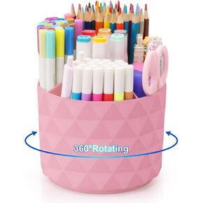 Desk Organizer, 360-Degree Rotating Pencil Pen Holders For Desk, Diamond Pattern Pen Organizer With 5 Compartments, Cute Desk Accessories Decor For Office, School,Home,Art Supply (White)