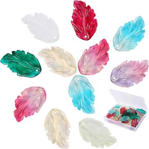100 Pcs Crystal Leaf Beads for Jewelry Making, EVERMARKET Glass Feather Leaves Bracelets Beads, Cute Leaf Charms with Box, Colorful Leaf Glass Beads for DIY Crafts Necklaces Accessories
