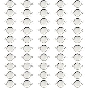 appenge 50pcs الفولاذ المقاوم للصدأ مستديرًا مستديرًا ، روابط فارغة ، موصلات صينية قلادة مع حلقات مزدوجة لأقراط سوار القلادة المفتاحية ، DIY Craft Resin Glass Making Cabochon Making Project (12 مم)