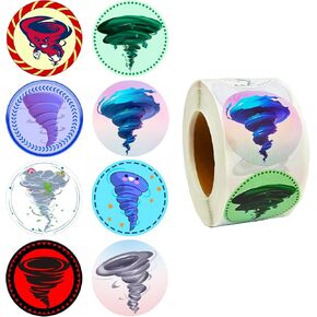 500 Pieces Tornado Labels Roll Stickers Weather Themed Baby Shower Birthday Party Supplies Decorations Favors Dessert Chocolate Candy School Prizes Stickers