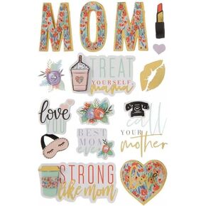 3D Best Mom Ever Foil Stickers for Journaling, Scrapbooking, Cardmaking, Arts & Crafts - 15 Pieces