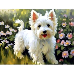 Ipissoi Animal Pet 5d Diamond Painting Kits White Highland Terrier Art Colorful Full Round Diamond Art Kits للبالغين ، لديكور متجر ديكور الجدار 12x16 بوصة