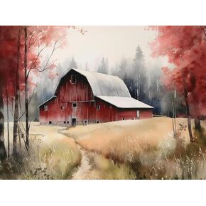 MOER SKY Barn Farmhouse Old Barn DIY 5D Diamond Art Kits Painting Kits for Adults Full Drill by Numbers Red Country for Home Wall Decor 12x16inch/30x40cm