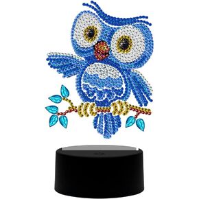 Pigpigboss Owl Diamond Painting Light ، طقم فن LED LED 5D ، والمواد الأكريليك والبلورية ، وألوان متعددة ، وقابلة للشحن لديكور المنزل للبالغين