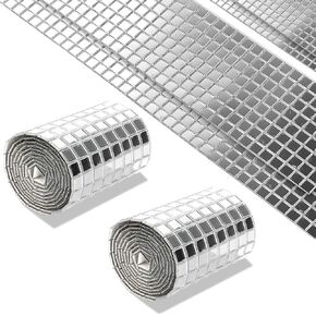 2928 PCS Disco Ball Mirror Tiles Tape 5 × 5 مم لزجة ملصقات مرآة لزجة ذاتية اللصق ملصقات مرآة متألقة لحرف ديي بريق الفسيفساء مزهريات الحفلات إطارات الصور (الفضة)
