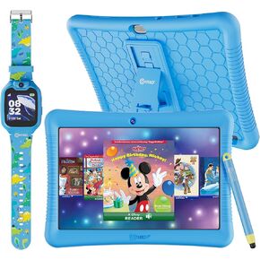 Contixo K102 10" Android Tablet and KW1 Kids Smartwatch - 32GB, Includes 80+ Disney Storybooks, Educational Watch with Games, Camera, Music Player, Alarm, Customizable Wallpaper, Pink