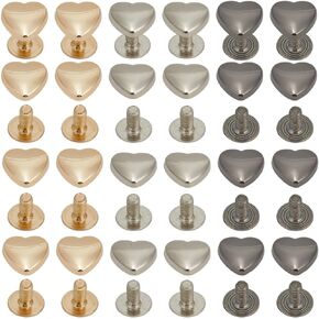 GORGECRAFT 1 Box 36Pcs Silver Heart Rivets Metal Screwback Studs Alloy Small Rivet Bead Screw on Rivet Decoration Stud for Leather Bags Belt Clothes Shoes Purse Supplies DIY Craft Making