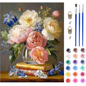 Lxmsja Flowers Paint by Numbers Kit للبالغين ، زهور الزهور الطلاء الأكريليكي بأرقام للبالغين المبتدئين ، وملحات DIY Craft Moodies مجموعات زيت للورود للديكور الجدار المنزلي 16 × 20 بوصة (بدون إطار)