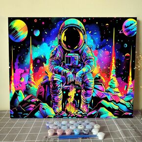 طلاء إدارة الفضاء بأرقام للبالغين والأطفال ، ورائد الفضاء DIY Acrylic ألوان المائية بأرقام للأطفال المبتدئين 16 × 20 بوصة الحرفة على القماش ديكور المنزل (بدون إطار)