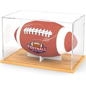 New Version Football Display Case, Premium Clear Acrylic Display Case Full Size with Removable Interior Football Display Stand, Thickened UV Protection Football Display Holder for Autographed Football